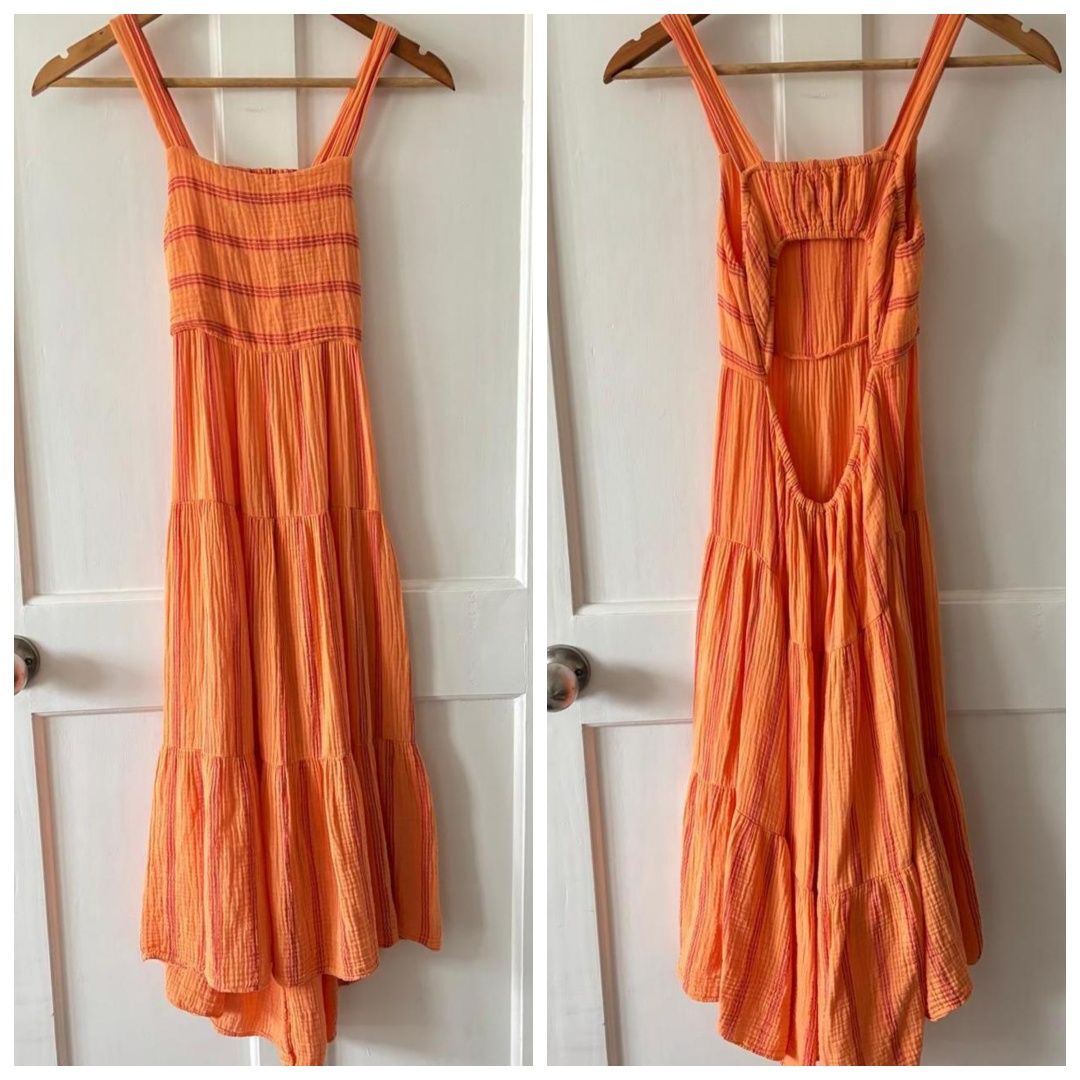ZARA 13-14L długa bawełniana pomarańczowa sukienka maxi