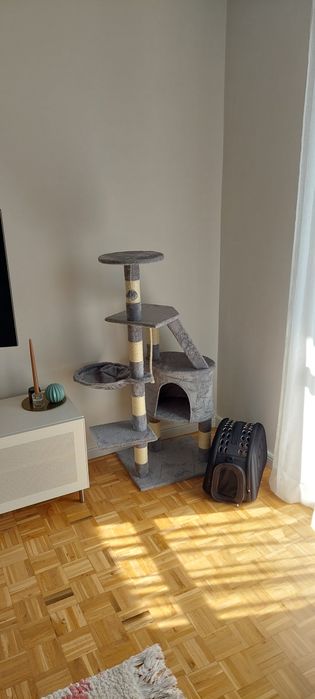 NOWY ZESTAW drapak XL 5 poziomów legowisko szare transporter dla kota