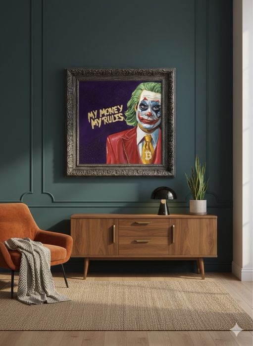 Картина олійна Джокер Біткоїн 60х60 см. Ручна робота Bitcoin подарунок