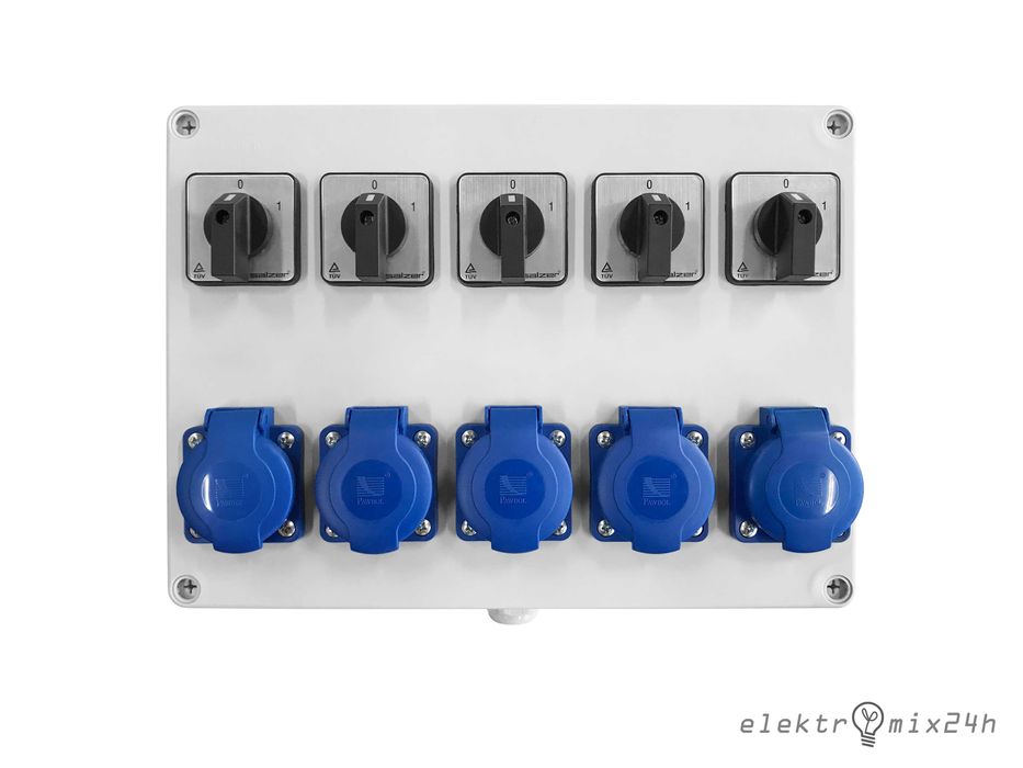 Rozdzielnica elektryczna natynkowa, gniazda 5x16A 230V + 0-1