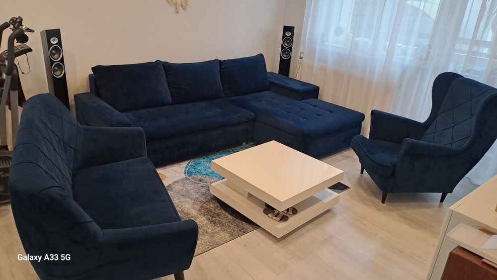 Zestaw Wypoczynkowy Welur Granatowy