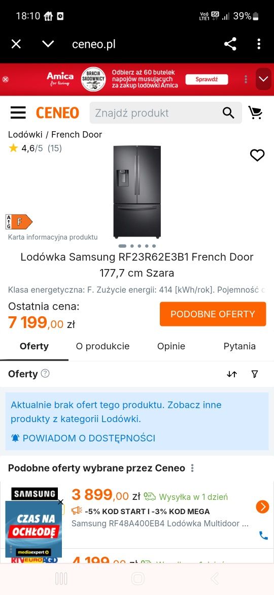 Lodówka Samsung Side by side