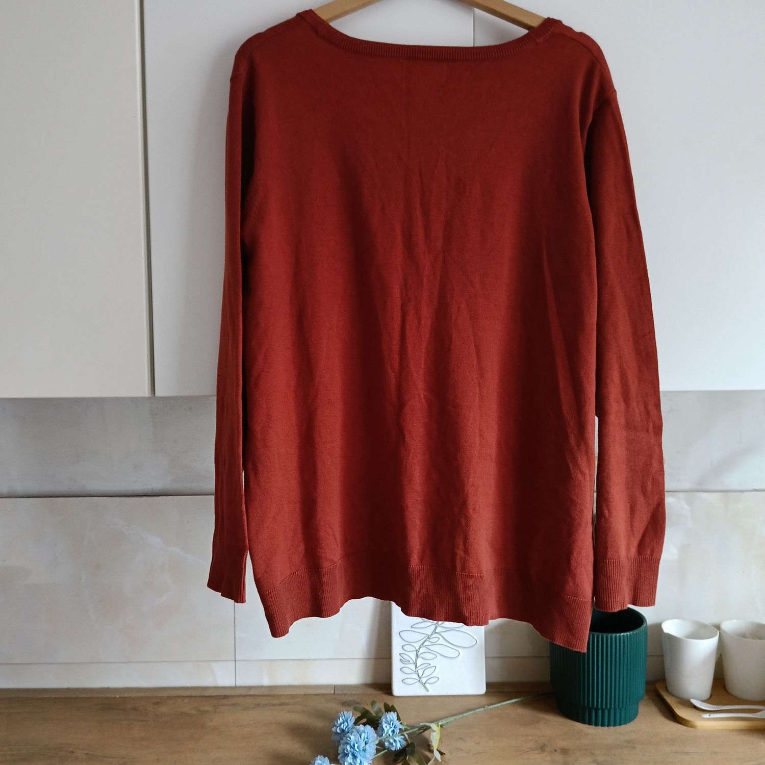 C&A Basic 7XL ceglany sweter damski rozpinany na wiosnę lato do biura