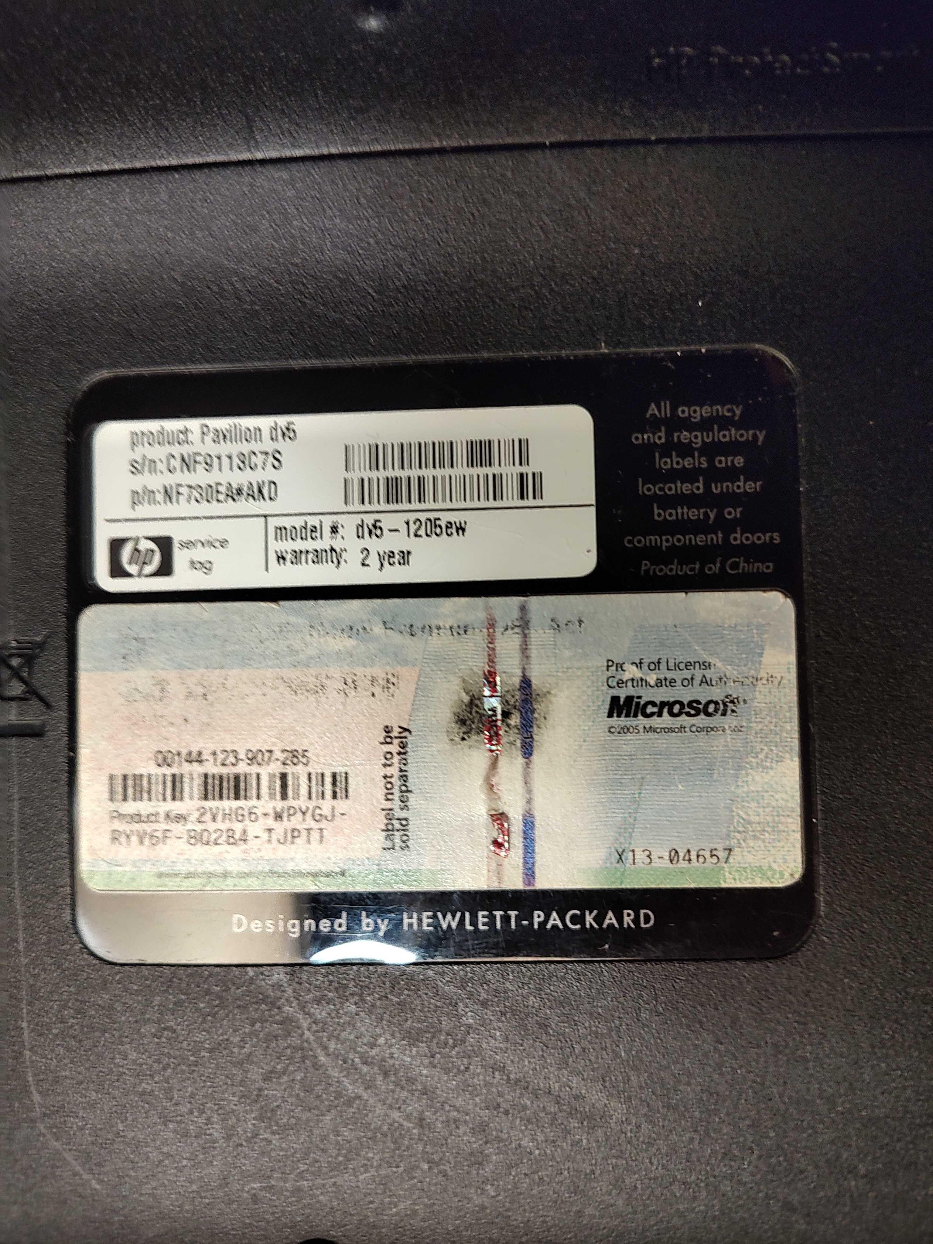 Uszkodzony Laptop HP Pavilion DV5 + zasilacz