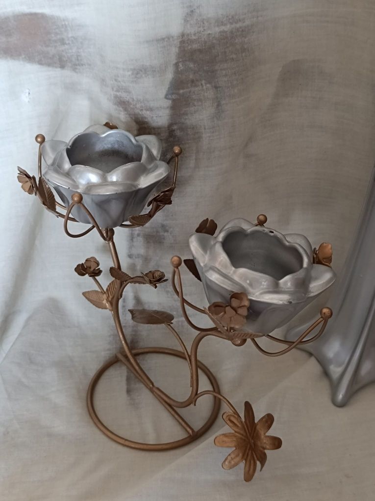 Conjunto de decoração castiçal + jarro