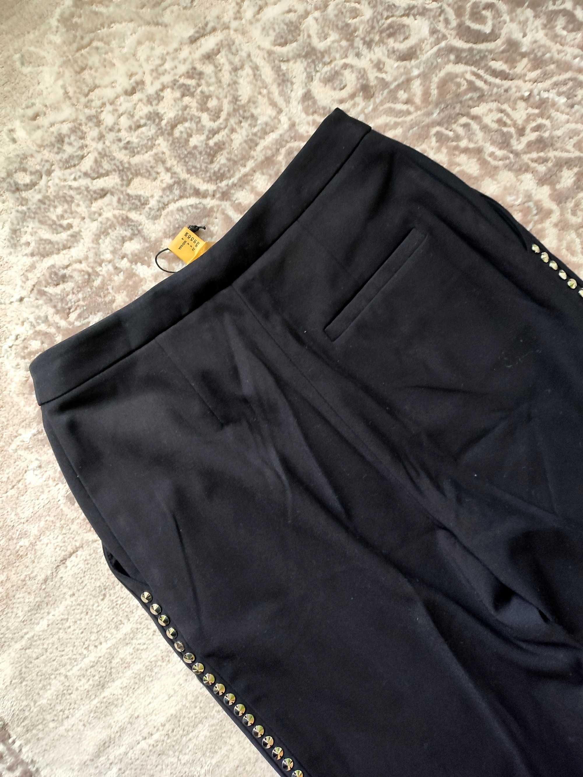 Spodnie eleganckie czarne z ćwiekami, H&M, rozmiar XS 34, nowe z metką