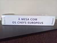 Livro de culinária ilustrado, como novo, com dicas de chefs europeus