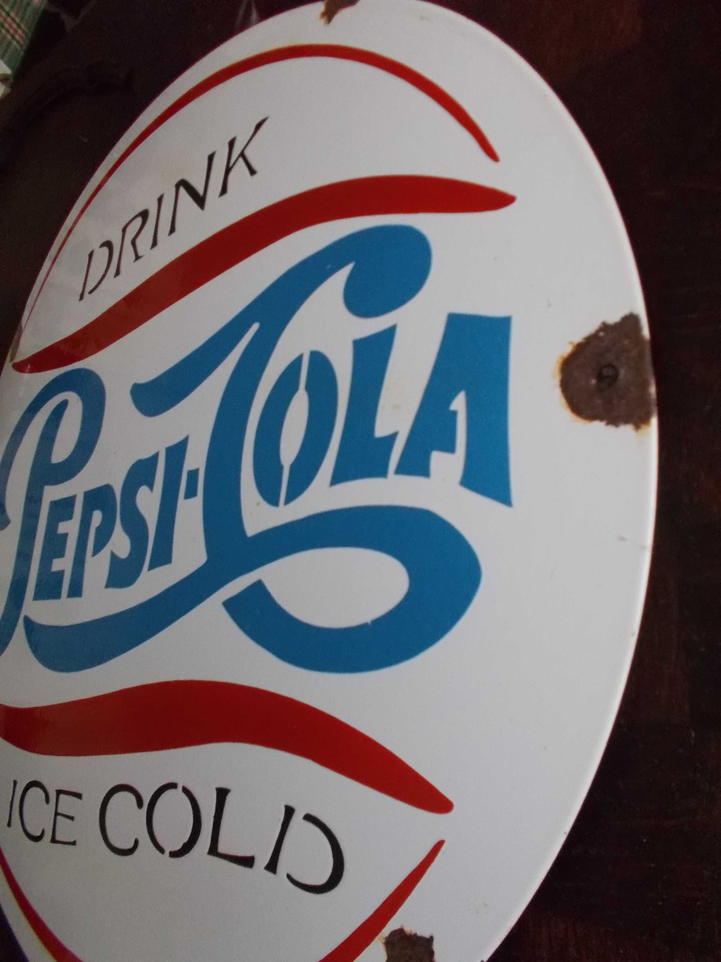 & Pepsi-Cola & Stary Piękny Szyld Reklamowy & Vintage &
