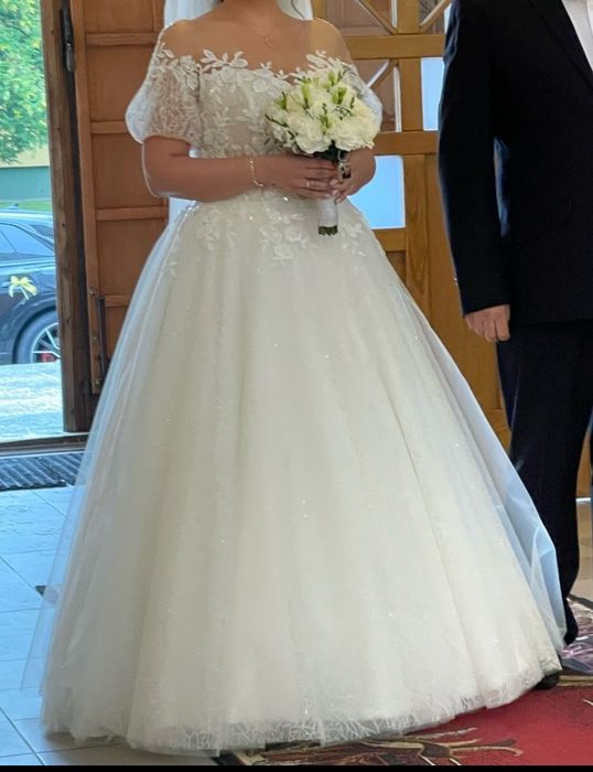 Suknia ślubna brokatowa księżniczka 40-42 XL