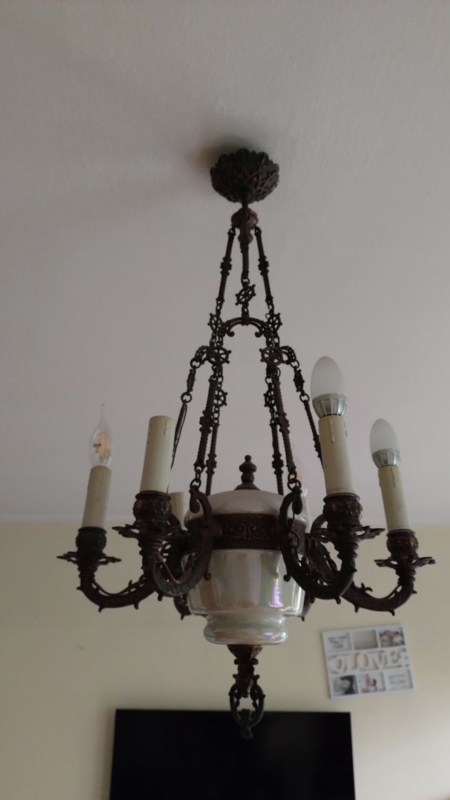 Stara lampa zamek vintage antyk mosiężno porcelanowy