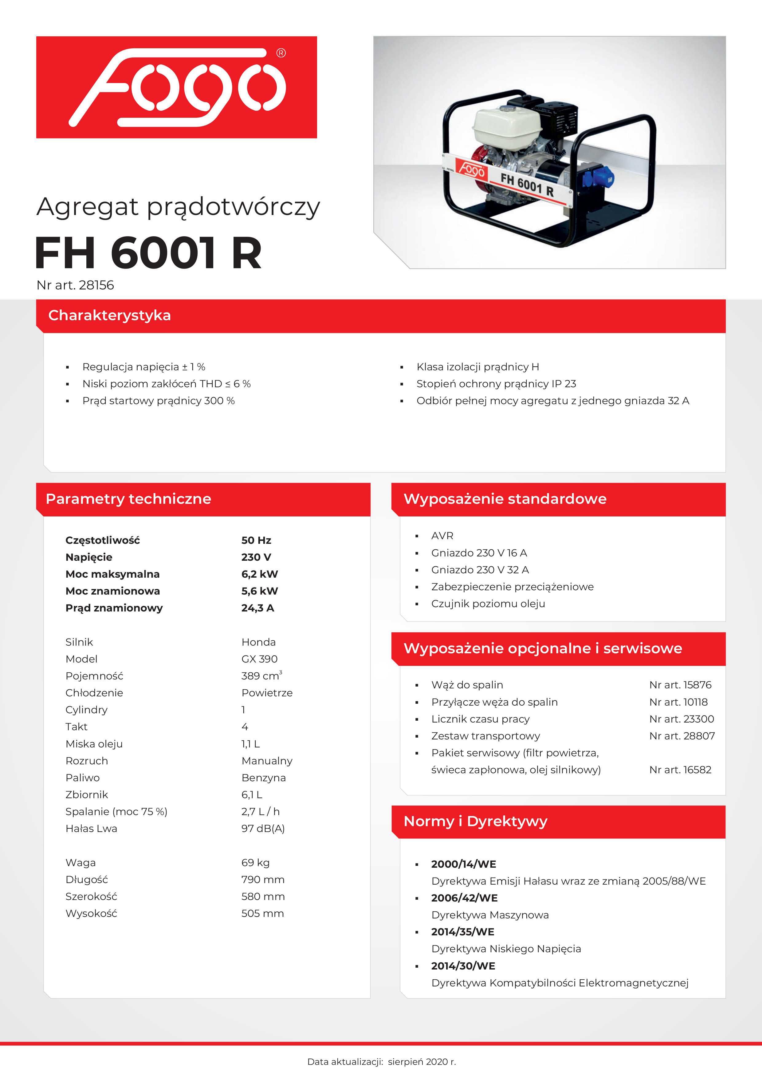 AGREGAT FOGO FH 6001 R AVR Przenośny honda