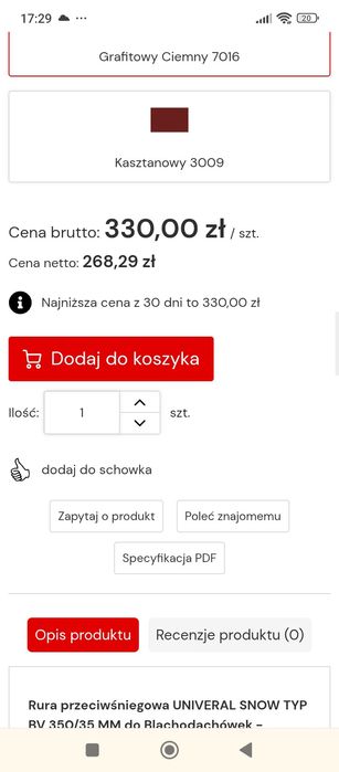 Plotek przeciwsniegowy 2 rurowy nowy 240cm kolor ral7016