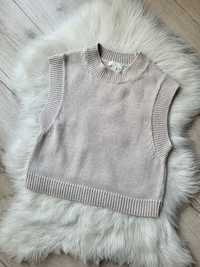 Beżowy sweter bezrękawnik capsule wardrobe H&M rozmiar M