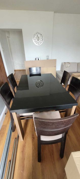 Stół czarny wysoki połysk + 6 krzeseł