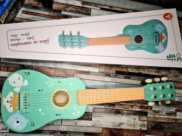 Gitara drewniana dla dzieci Turkusowa AdamToys Nowa zabawka muzyczna