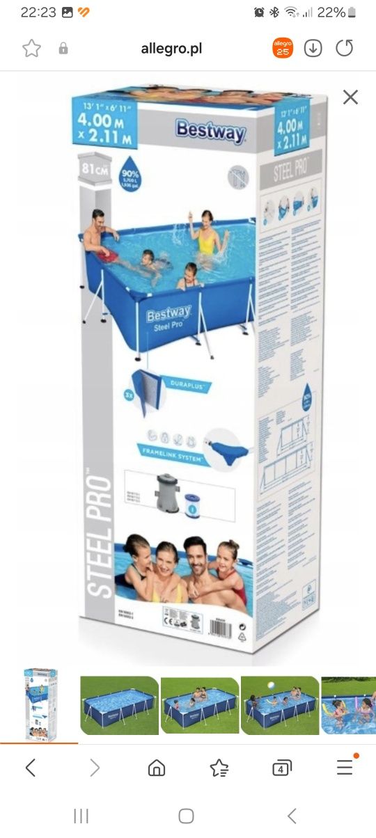 Basen Bestway 56424 z pompą DUŻY 400x211x81  6m3  Nowy GW