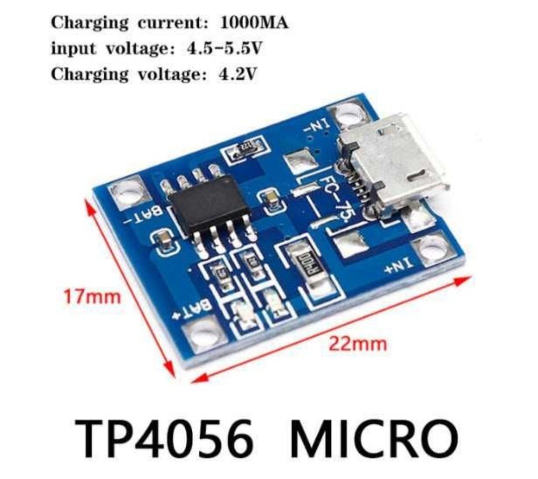 Контроллер заряда ТР4056 с защитой micro USB  Type-C 18650