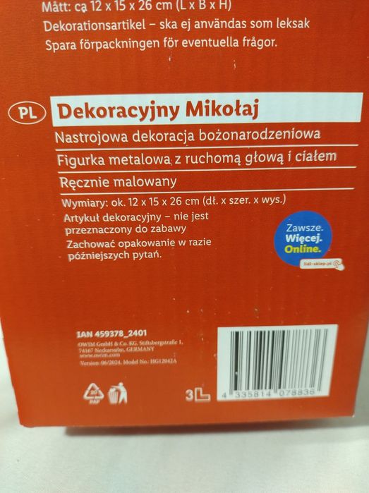 Ozdoba świąteczna Boże Narodzenie Mikołaj