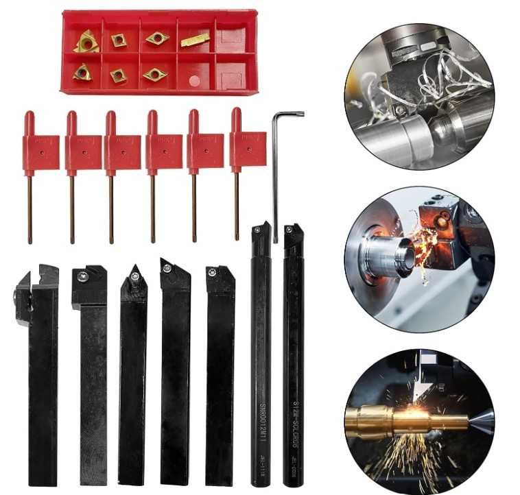 Zestaw 7 noży tokarskich 12mm + 7 płytek tokarskich + klucze