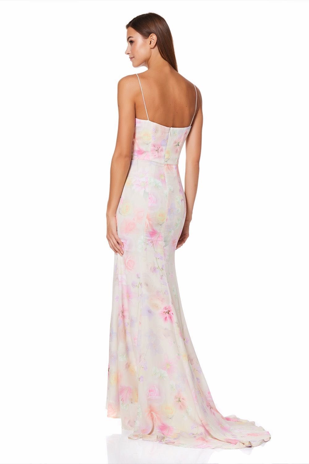 Розкішна вечірня сукня максі квітковий принт зі шлейфом для фотосесії