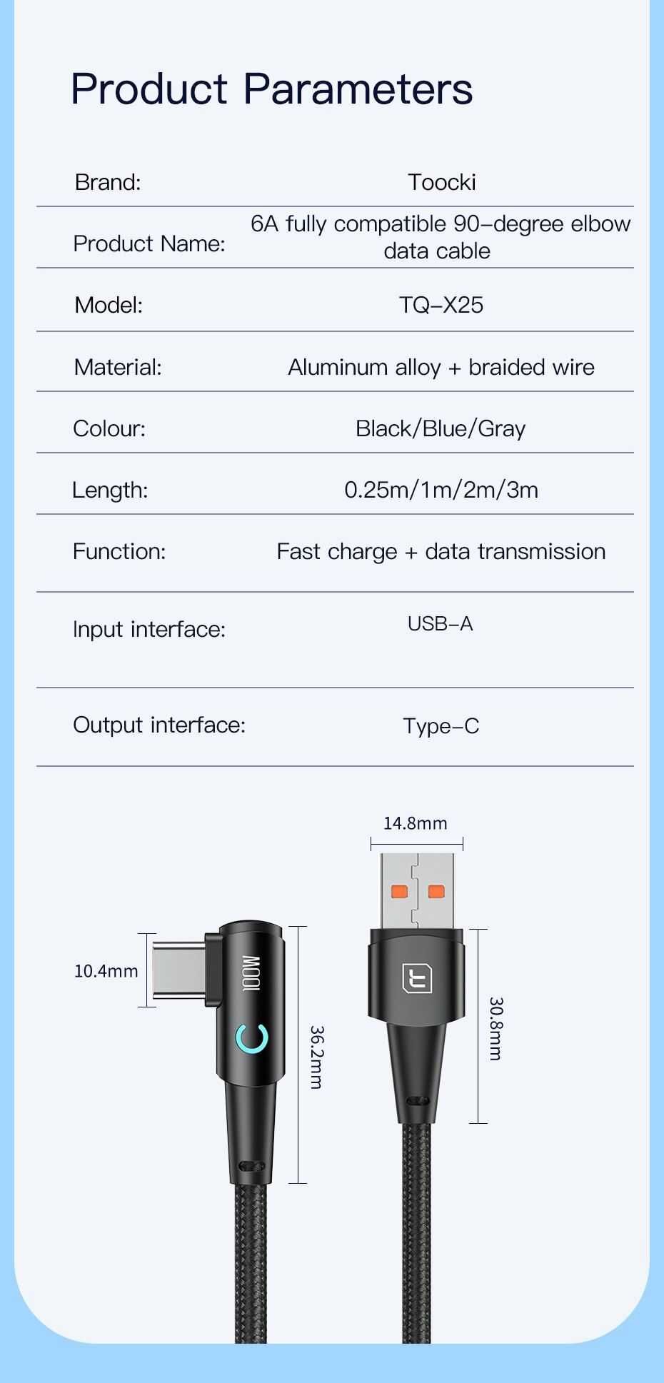 Кабель USB Type-C углом 90 градусов, быстрая зарядка, Xiaomi, Samsung