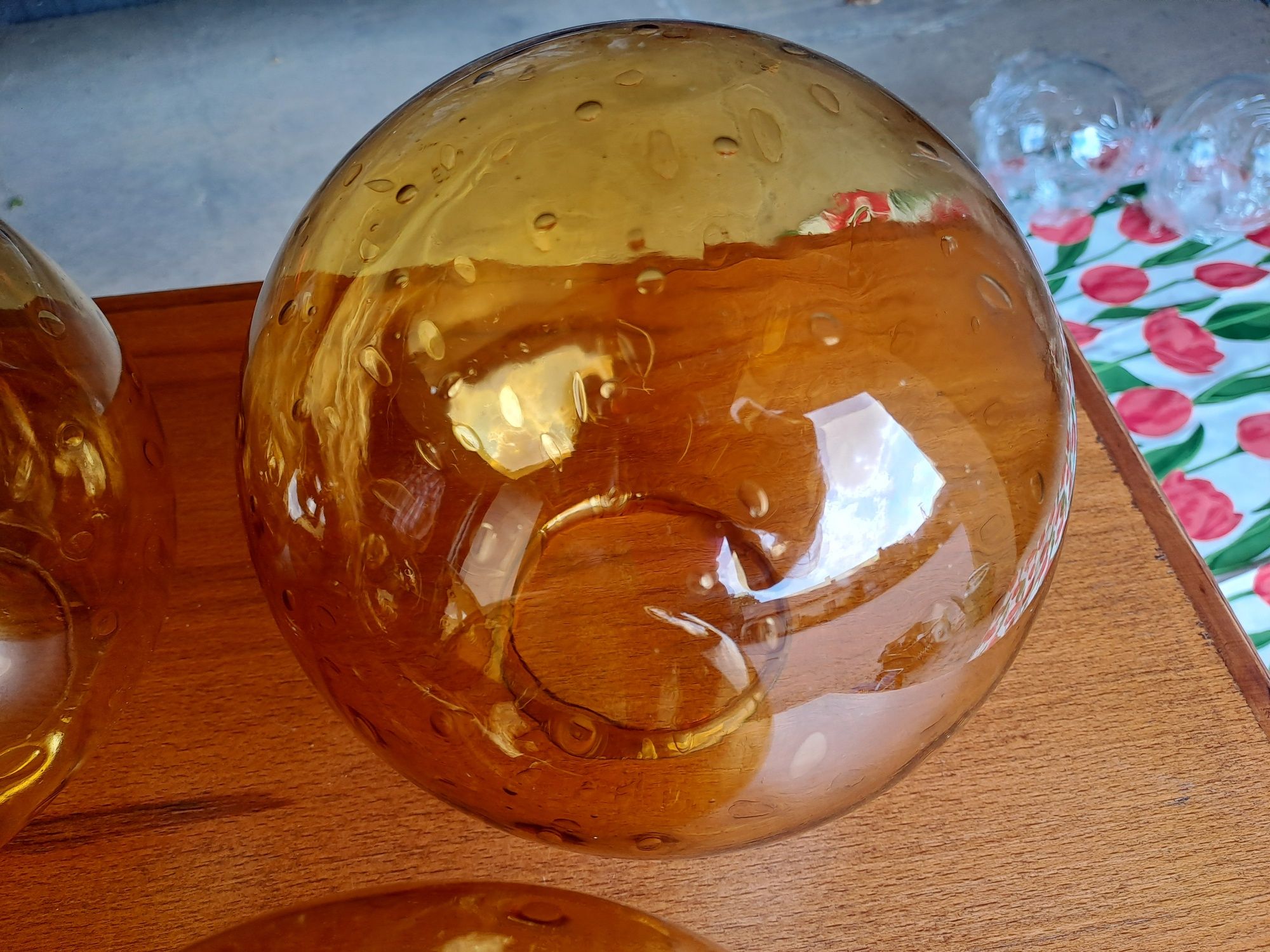 Szklane klosze 8 sztuk prl lampa żółte musztardowe