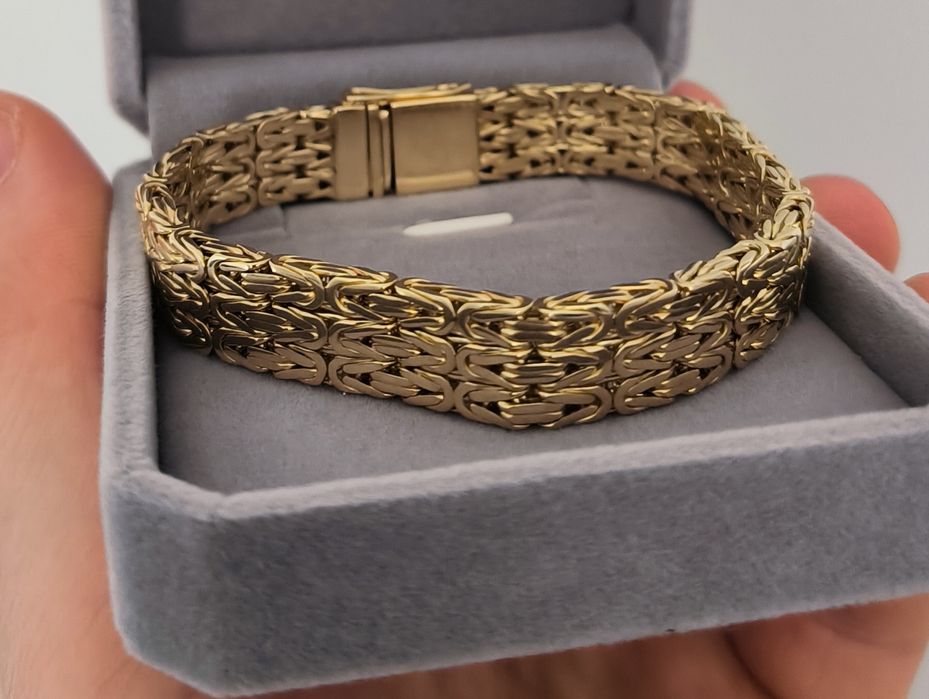 Złota bransoletka splot królewski