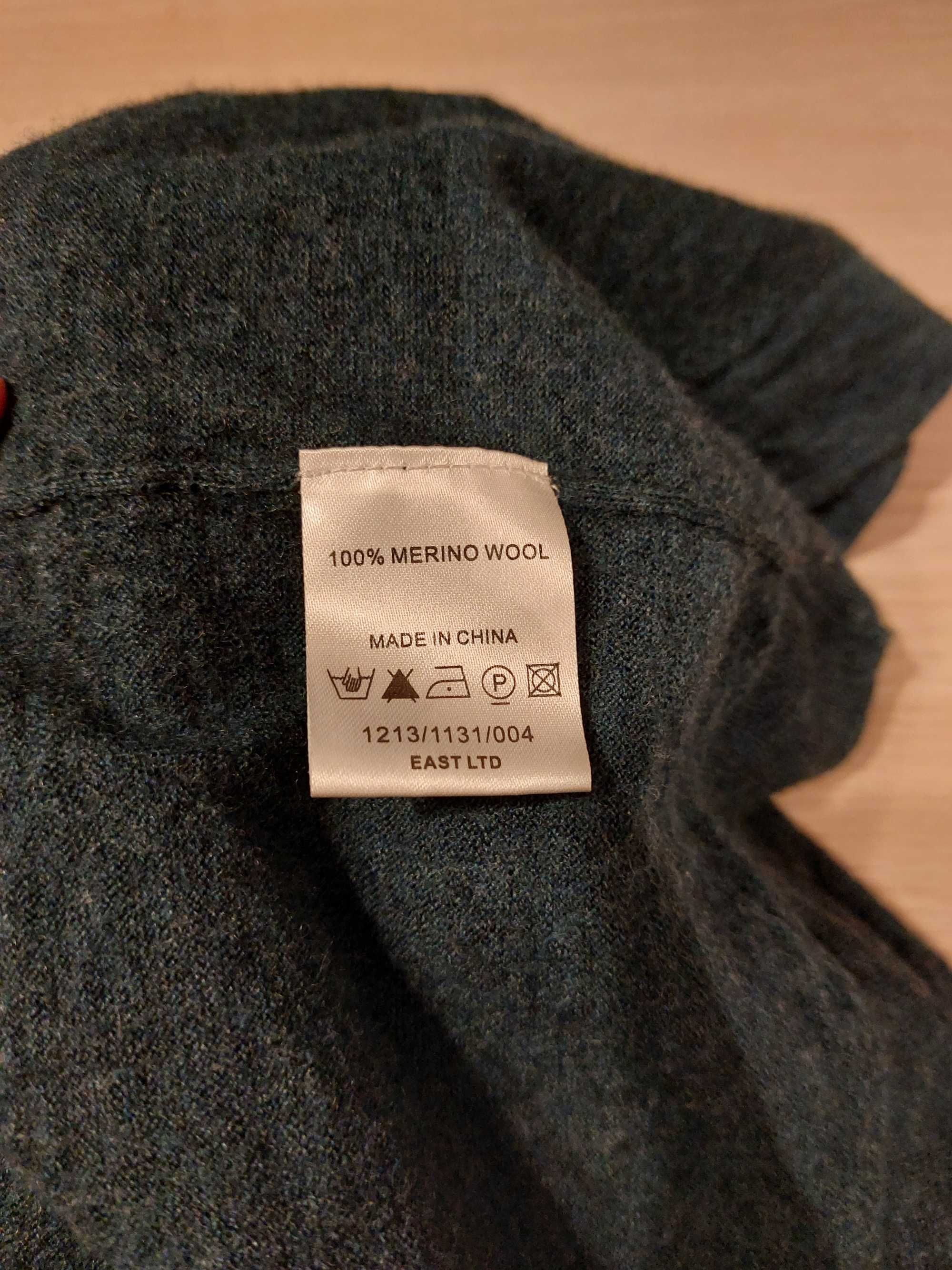Sweter 100% merino wełna M butelkowy zielony