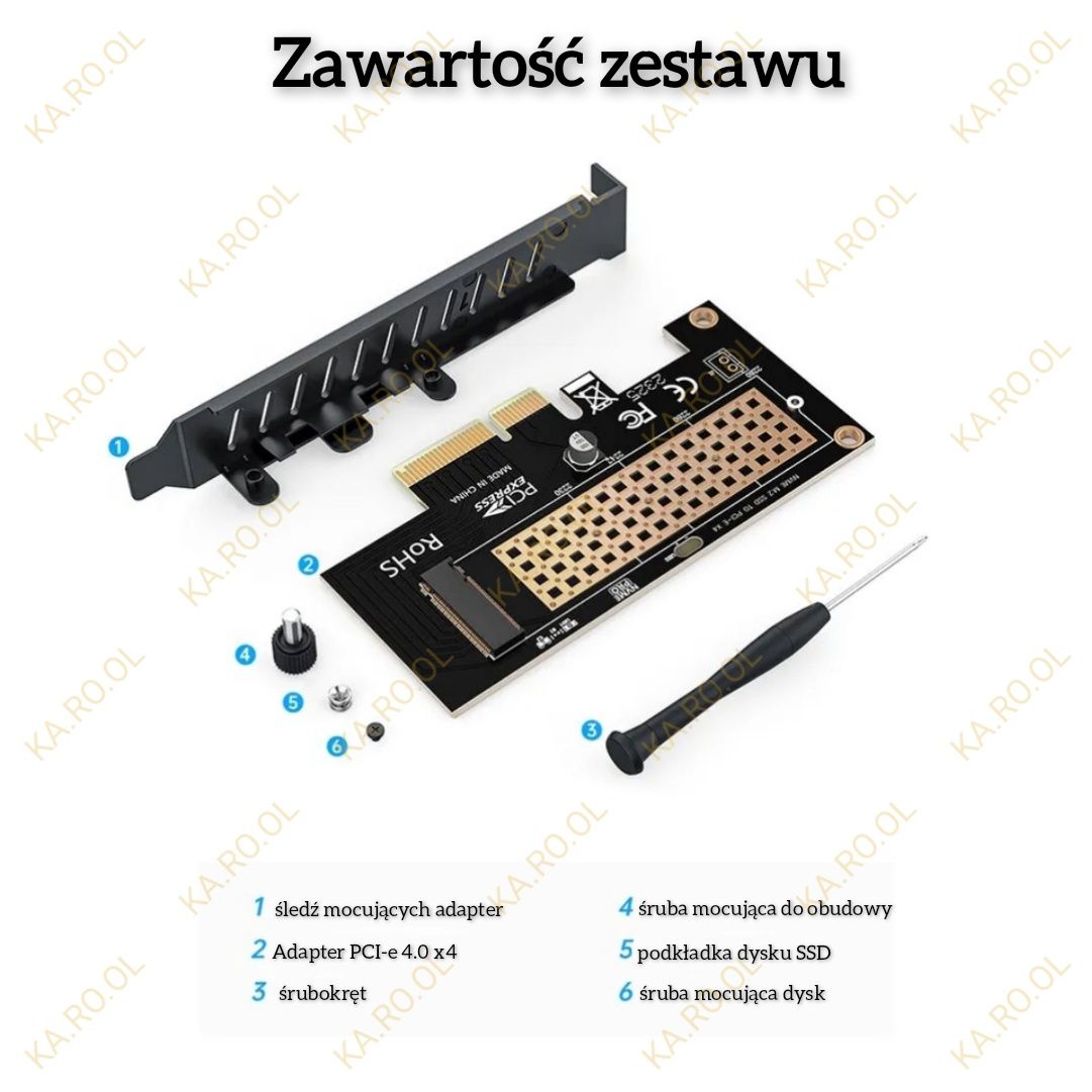 Zestaw Adapter karta rozszerzeń dysku Nvme SSD m2 pcie + radiator dysk