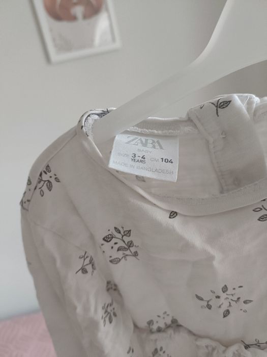 Bluzka tunika biala Zara 104 w kwiatki stan idealny jak nowa