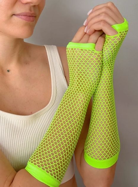 Рукавички мітенки та салатові колготи в сітку
