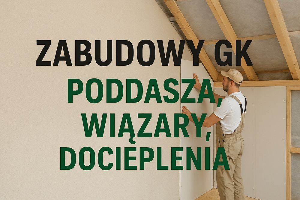 Zabudowa GK poddasza, wiązary, docieplenie,  wykończenia, remonty