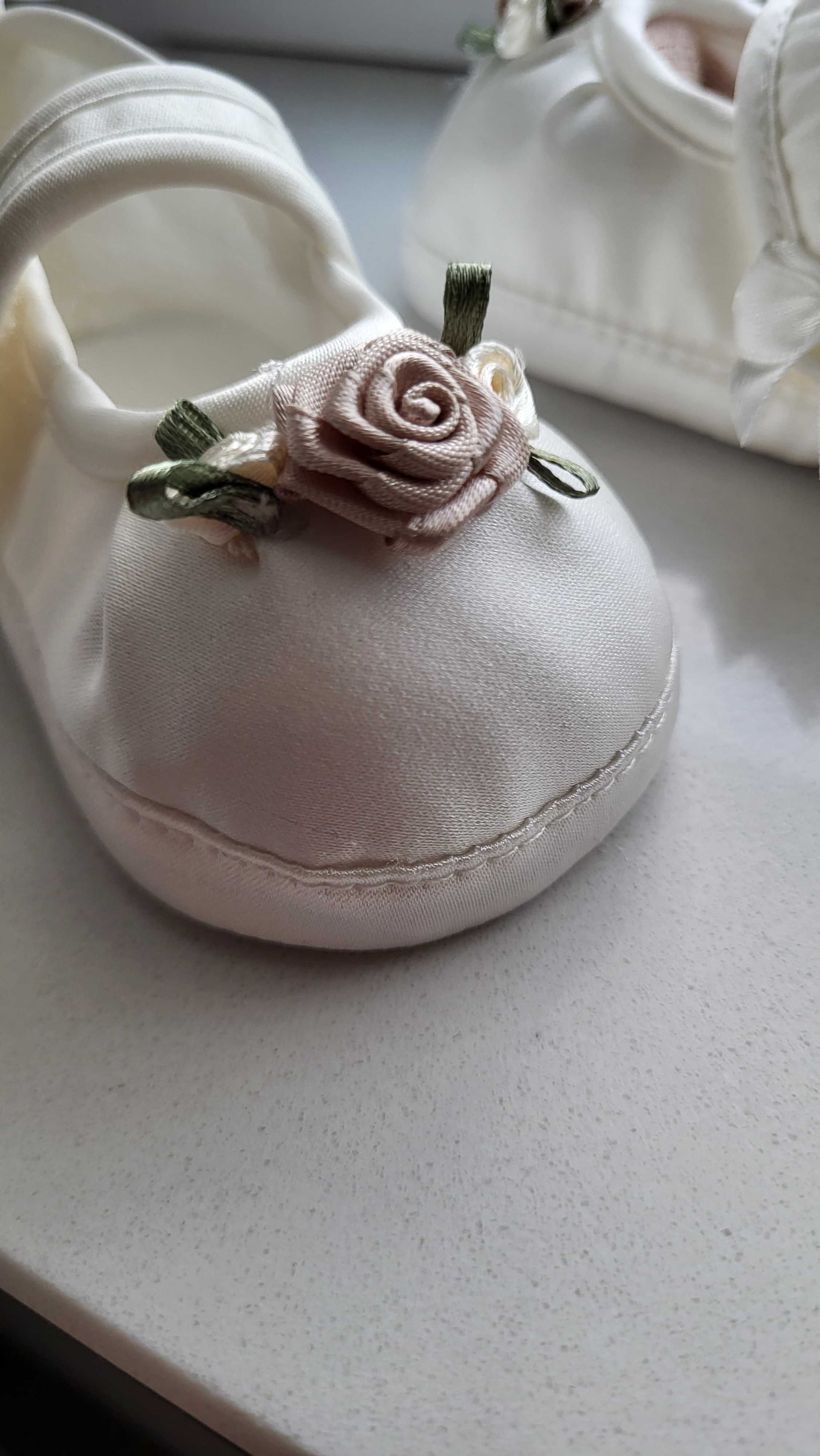 Buciki do chrztu ecru rozm. 11cm+ opaska