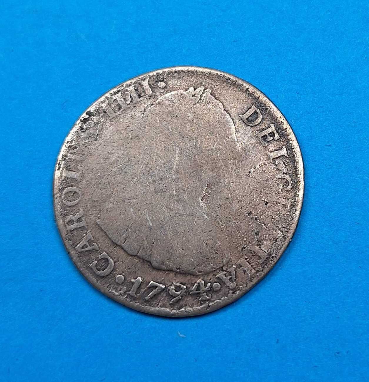 Peru 2 reale rok 1794 kolonia hiszpańska, srebro 0,896