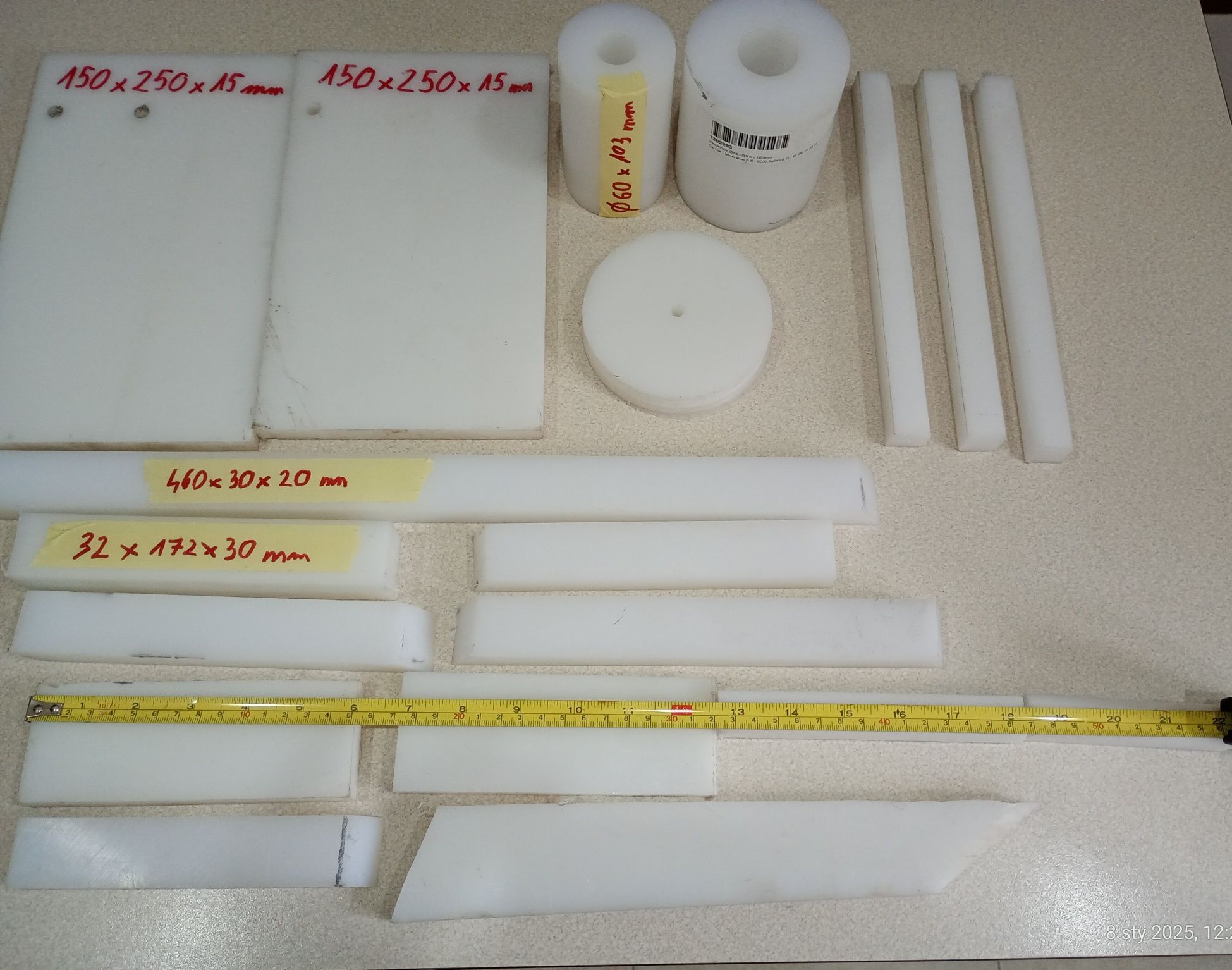 Teflon biały (materiał PTFE) formatki teflonowe o różnych wymiarach.