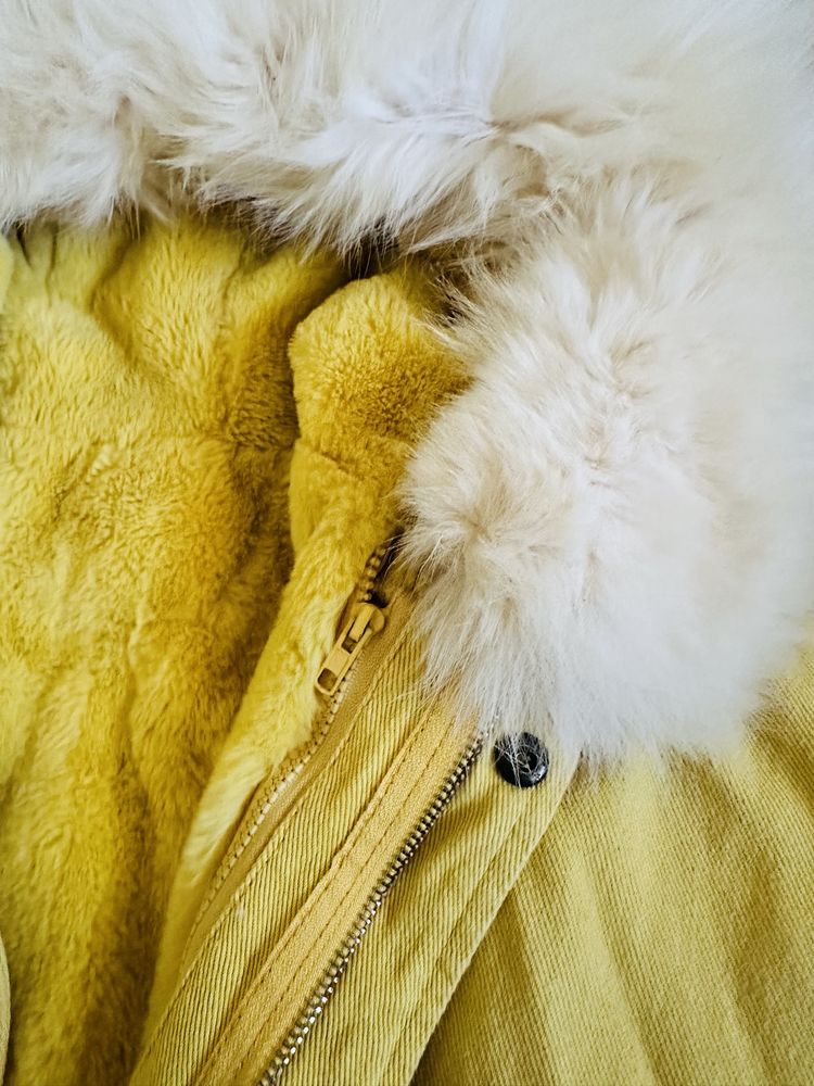Куртка з хутром кролика жовта джинсова
