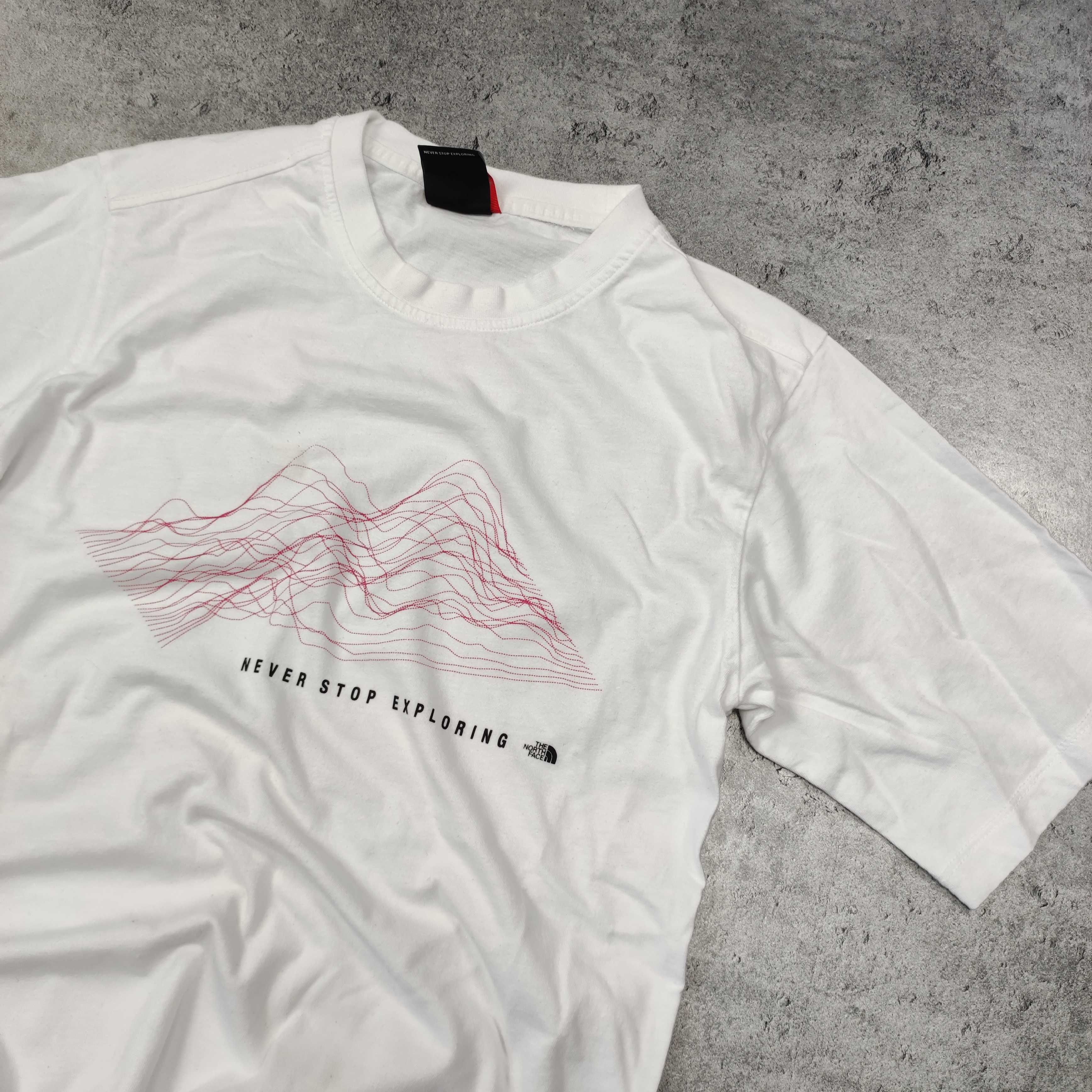 DAMSKA Koszulka Trekking Biała Duża Grafika Góry The North Face TNF