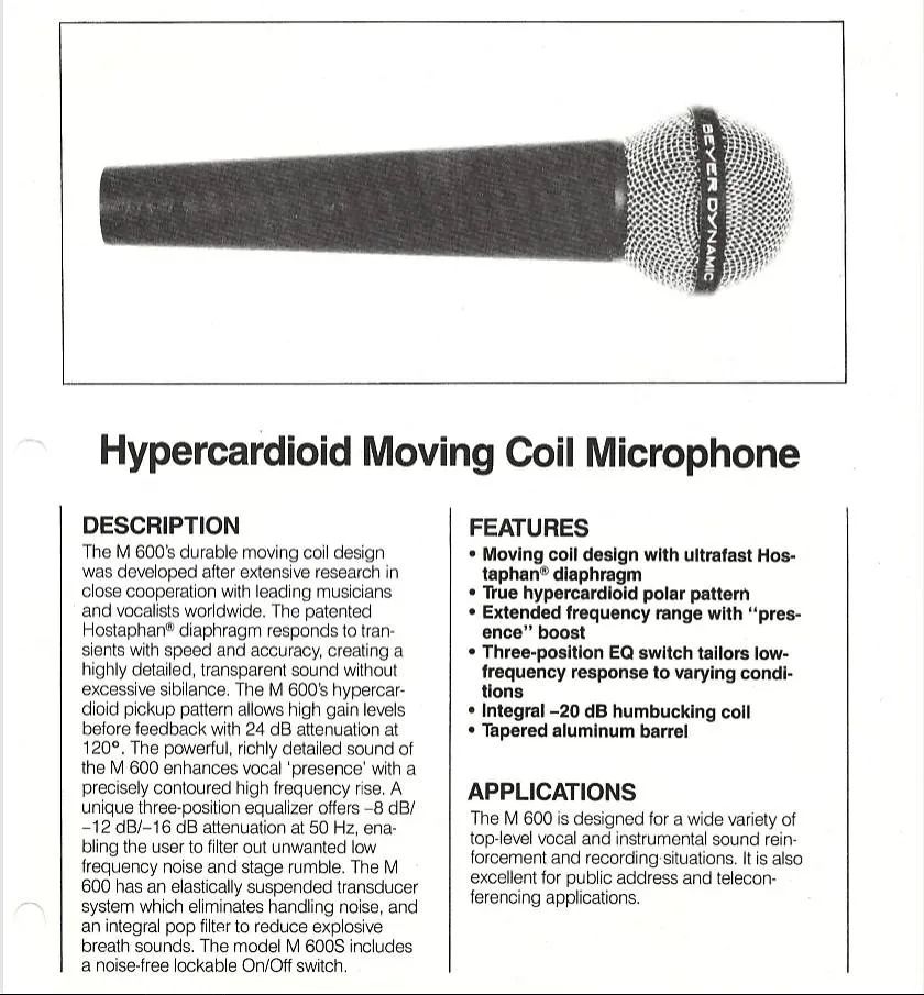 Beyerdynamic Soundstar Mk III M600ns Mikrofon dynamiczny