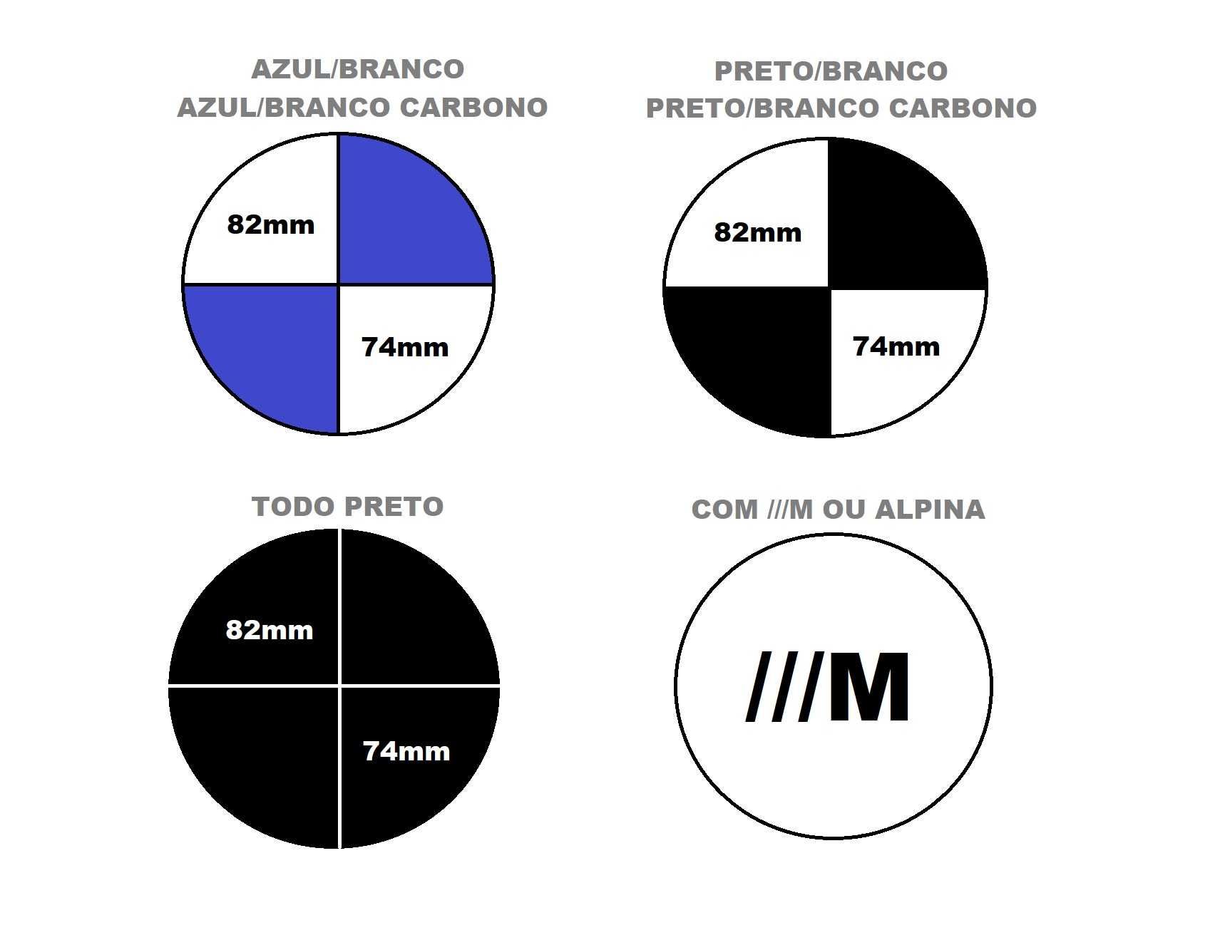 Símbolos Emblema BMW M | Mala | Capô | Centros jante | Volante | Chave