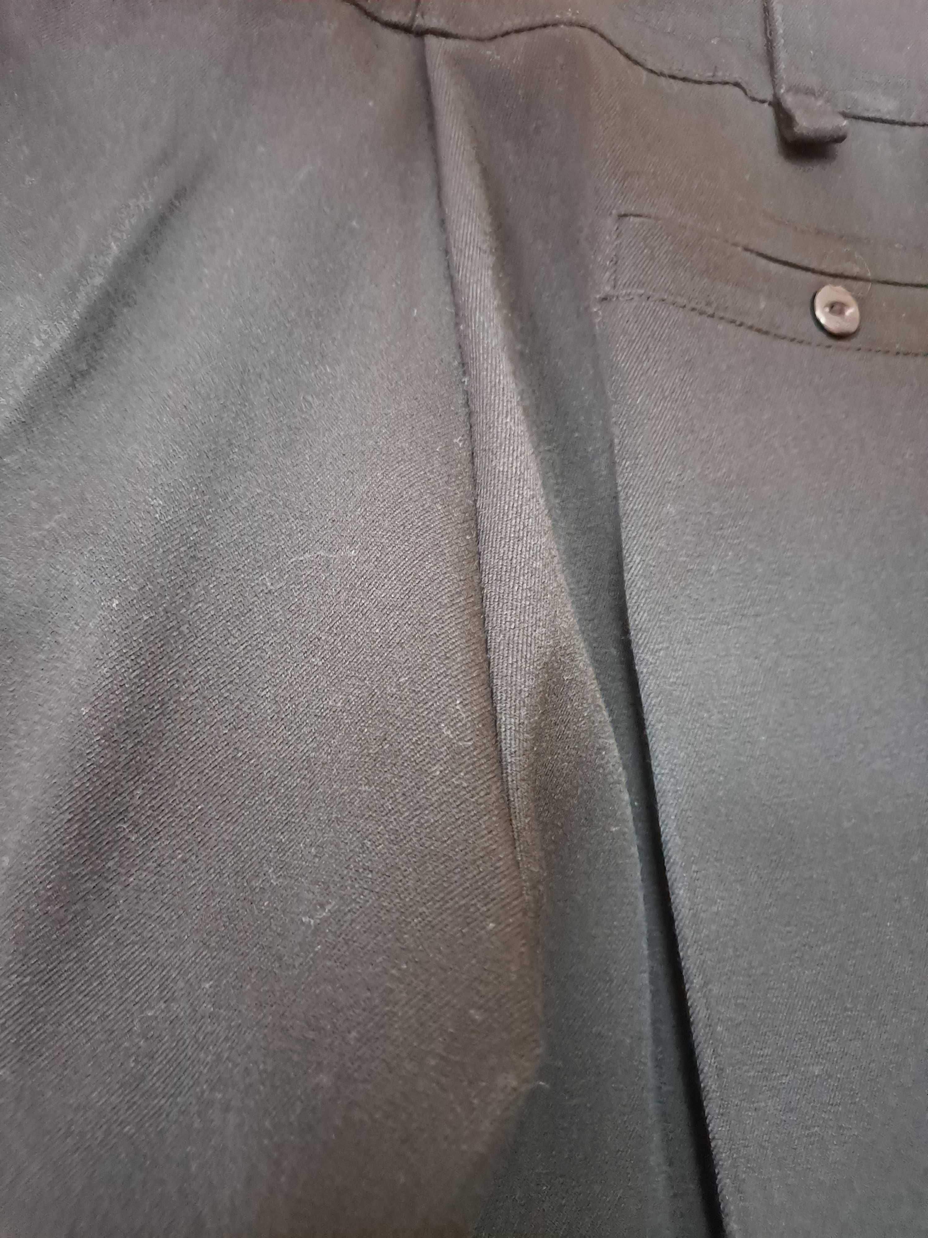 Eleganckie grube czarne materiałowe spodnie kant rozmiar 38