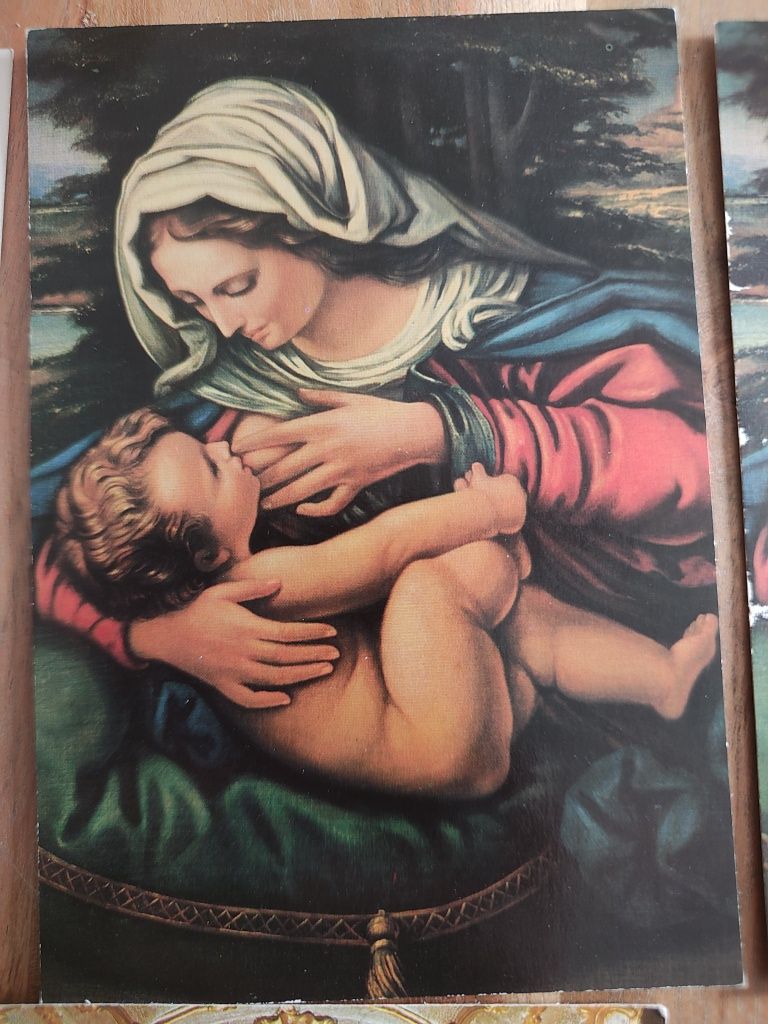11 pocztówek przedstawiających Matkę Boską z Dzieciątkiem PRL vintage