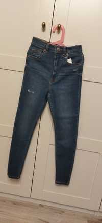 Spodnie Jeans rurki XS denim Bershka super hight wysoki stan