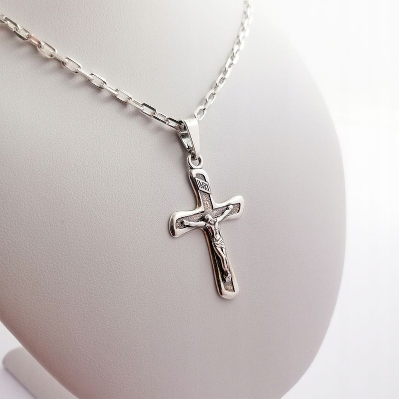 Męski Srebrny Łańcuszek Ankier + Zawieszka Krzyżyk Pr. 925 Prezent Dla