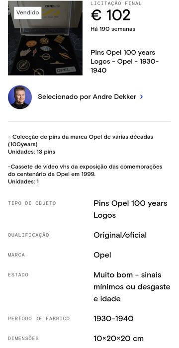 Caixa com pins 100 anos Opel