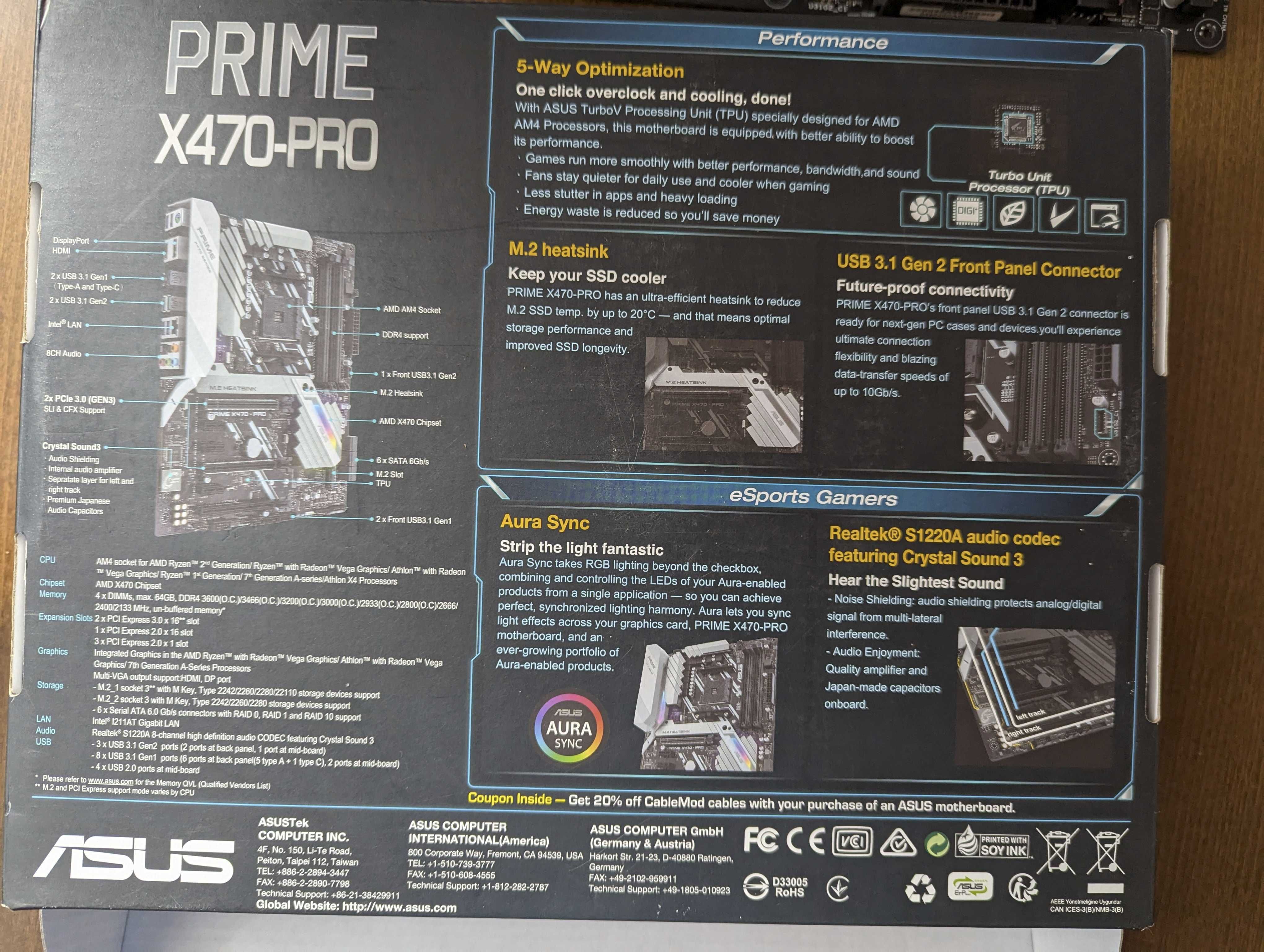 Zestaw PC Gaming Asus X470-Pro AMD Ryzen 7 3700X WD Black M2 500 Win7