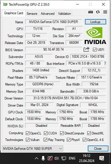 ASUS TUF Gaming GTX 1660 Super 6GB GDDR6