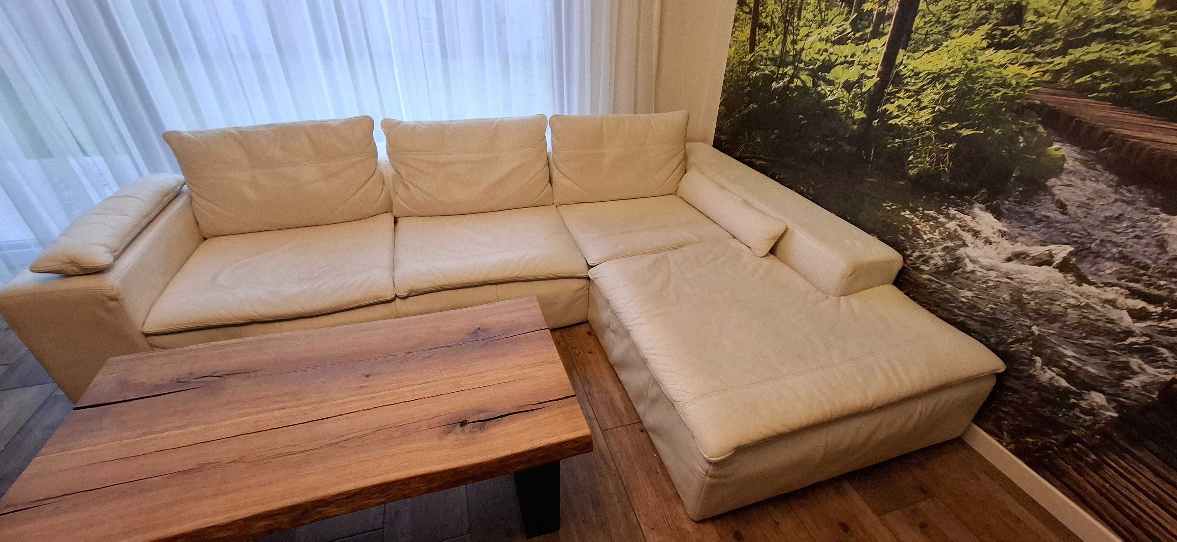 Sofa, narożnik, biała skóra, 2m x 2m stan b.dobry
