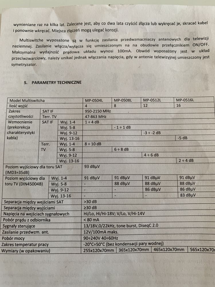 Multiswitch MP- 0512L 5-wejściowy