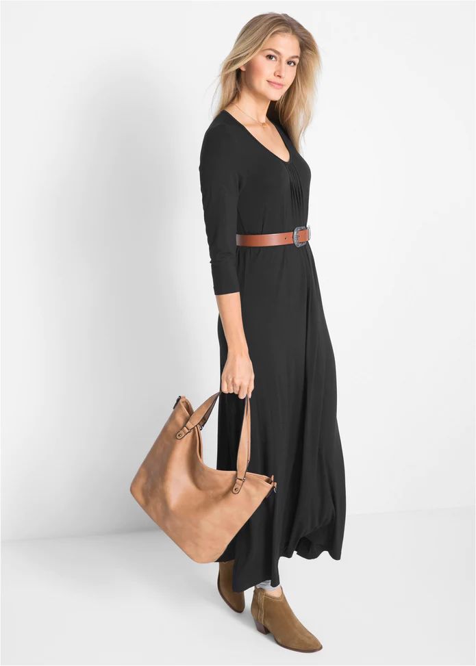 Bonprix czarna sukienka długa stretch krój A rękaw 3/4 36-38 VV