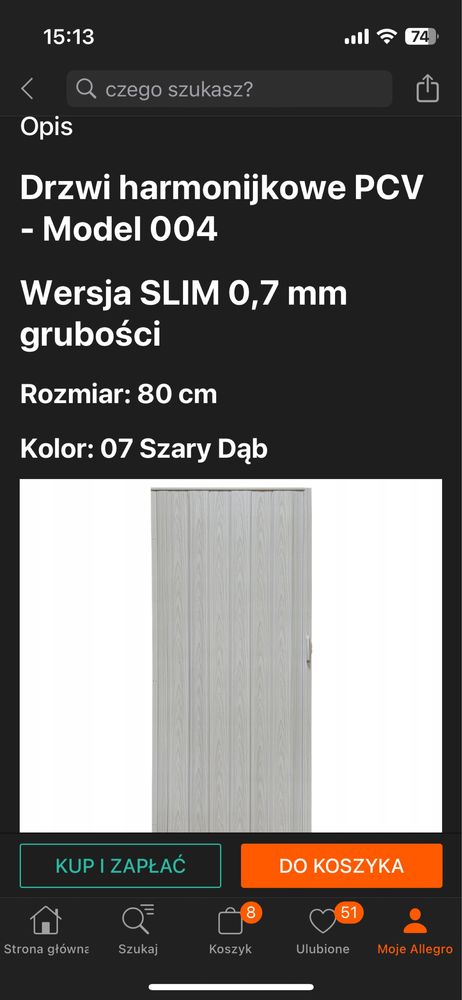 Drzwi harmonijkowe 80 cm nowe